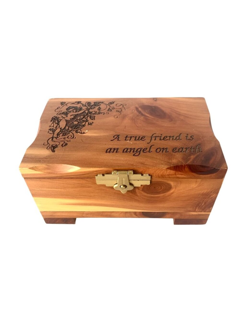 Wood Keepsake Trinket Box Engraved "A True Friend Is An Angel On Earth" Gift